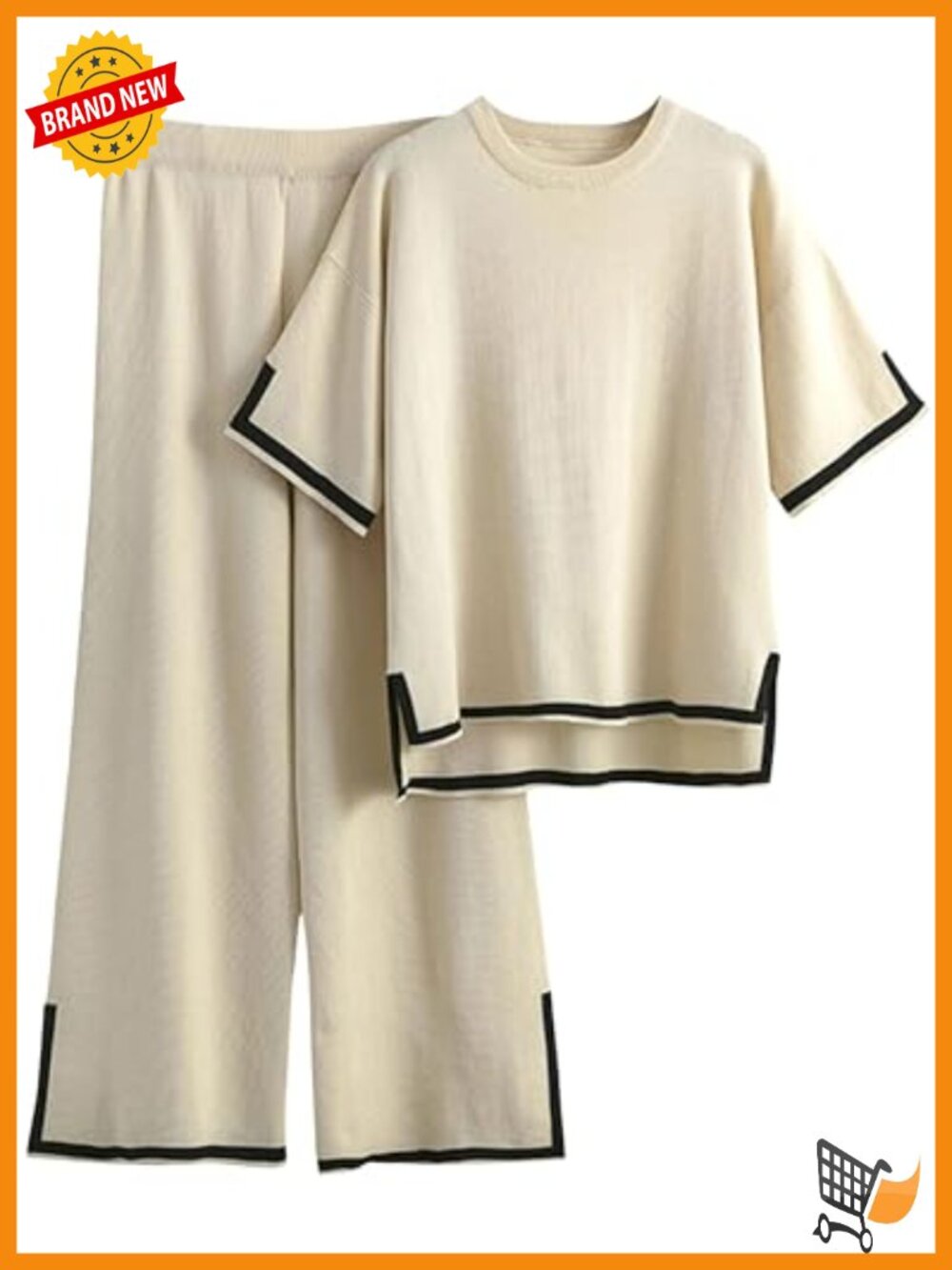 Women's Knit Two Piece Lounge Set Sweater Top Wide Leg Pants